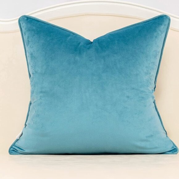 Light Blue Leaf Velvet Decorative Velvet Throw Pillow Cover 18x18 - Picture 2 of 5